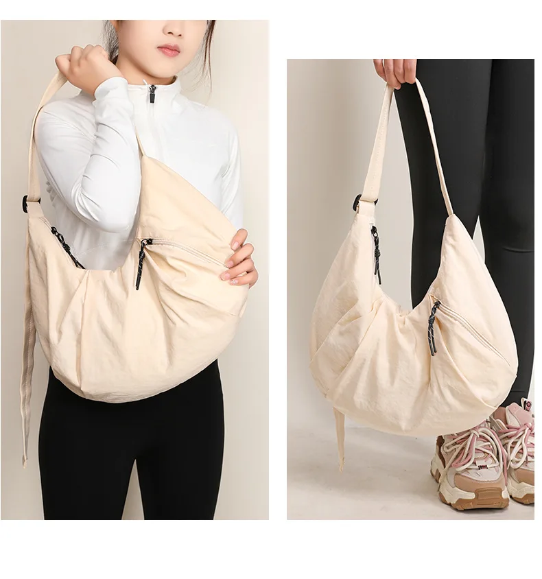 2024 Large Capacity Fitness Gym Yoga Sports Nylon Cloth Bag Versatile Horn Bag Casual Lightweight Underarm Bag