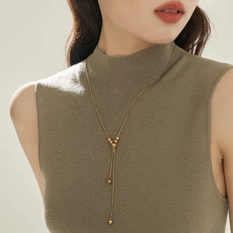 Autumn And Winter Sweater Chain Waterproof Not Fade Stainless Steel 18K Plated Gold Silver Drawable Adjustable Long Necklace