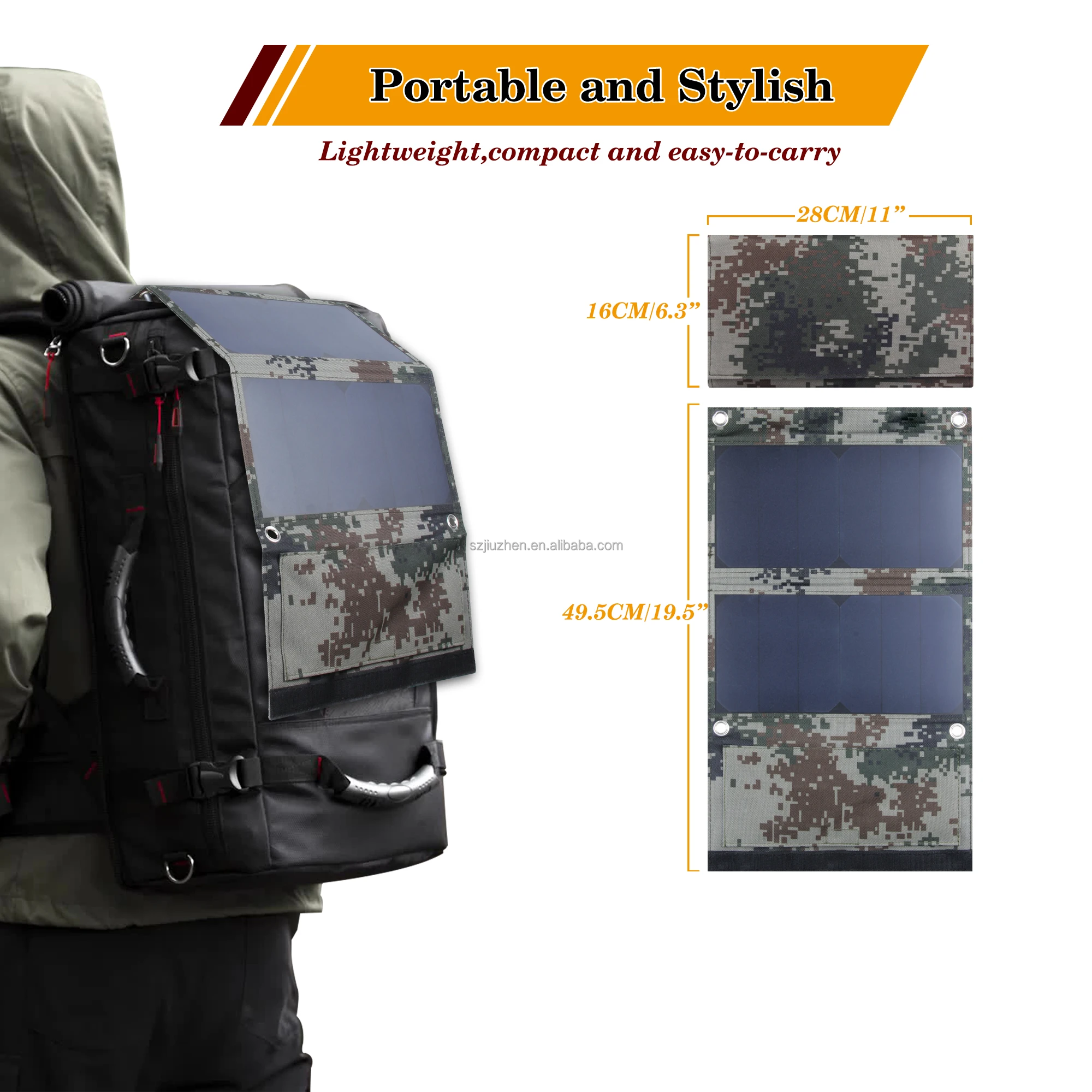 EZRONULLA 2 USB-A 14W IPX4 Waterproof, Compatible with Phone Tablet Powerbank Portable SunPower Solar Panel Charger for Camping