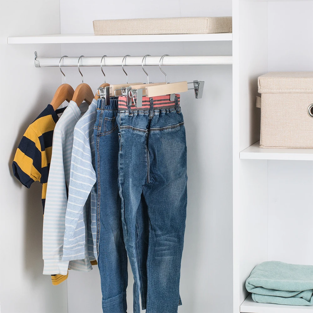 Solid Wood Jeans Skirt Pant Hanger with Swivel Hook Trouser Hangers for Jeans Slacks Underwear Wooden Hangers with Clips