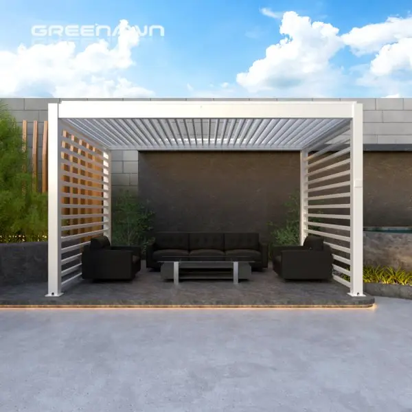 Waterproof Motorized Bioclimatic Lourve Roof Pergola Aluminum Pergola Turkey With Aluminium Profile Shutter 45 mm