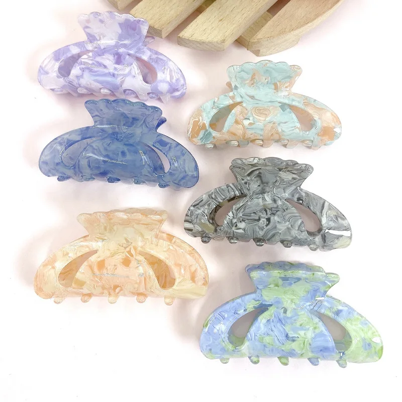 Korean version of the East gate Marble transparent hair clip back head spoon French retro mermaid color hair claw headdress