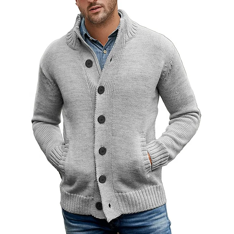 Amazon Men European Sweater Cardigans Single Breasted knit Jacket Plus Size Winter Sweater