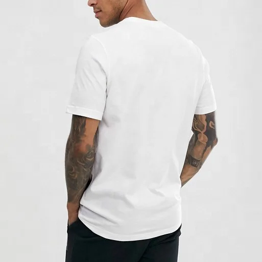 Custom Men Longline Hip Hop T-shirt Men Curved Hem Blank Bamboo Cotton T Shirt in White fitness men clothing