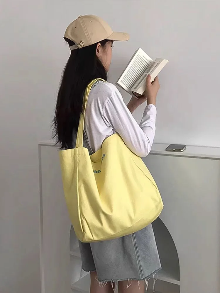 Custom Logo Girls Ins Fashion Large Capacity School Tote Bag Canvas Shoulder Book Handbags Cotton Inspired Shopping Bags