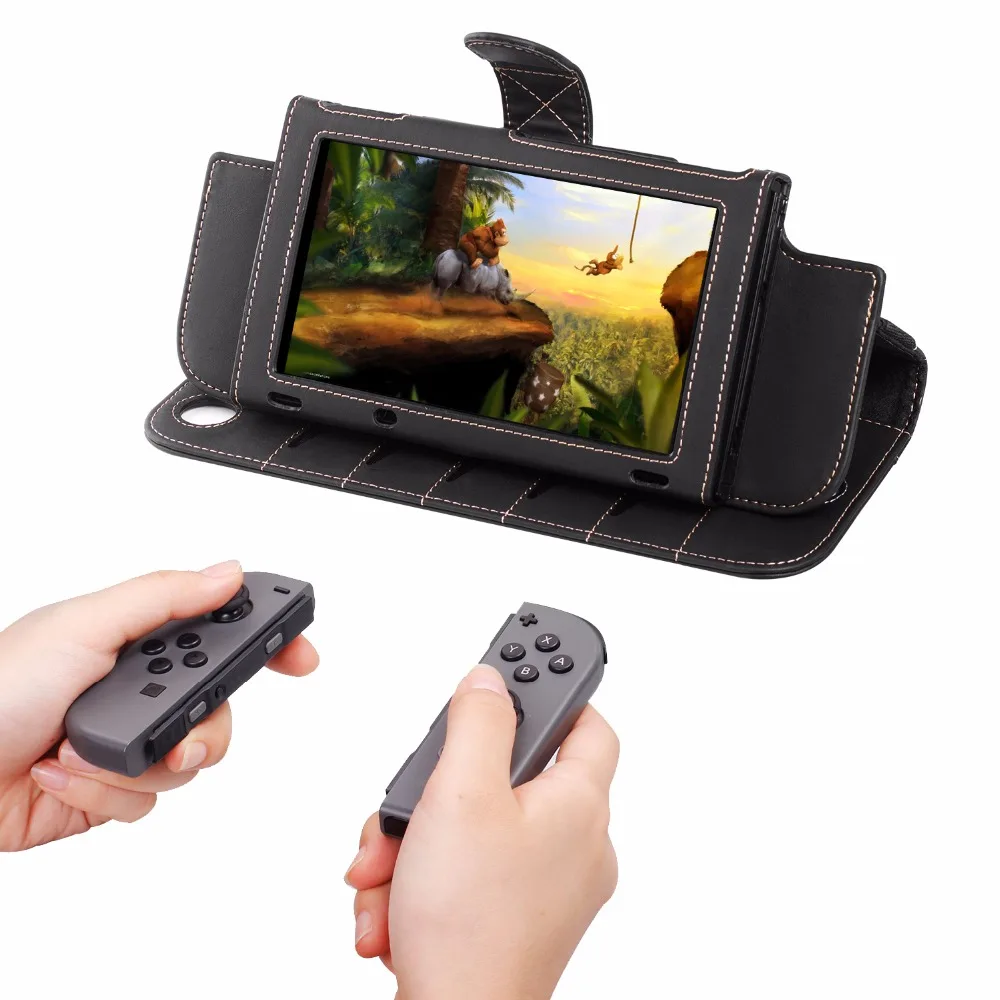 Новинка, чехол-книжка для Nintendo Switch, кожаный кошелек с отделением для карт и магнитной застежкой, ремешок на запястье