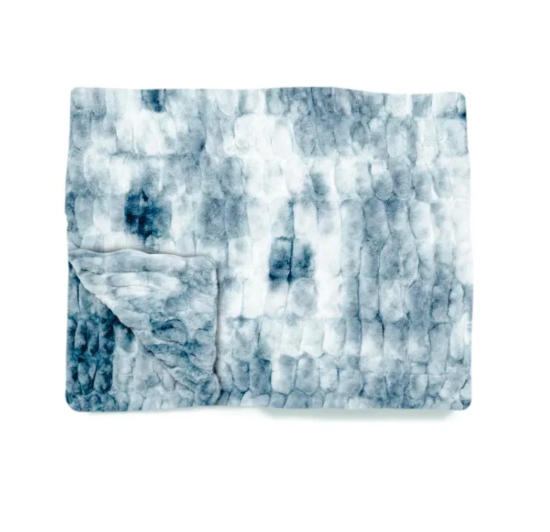 Blue Tie-Dye Bubble Rabbit Faux Fur Throw Blanket Fluffy Soft Plush with Thick Heavy Warmth for Couch Bed and Sofa