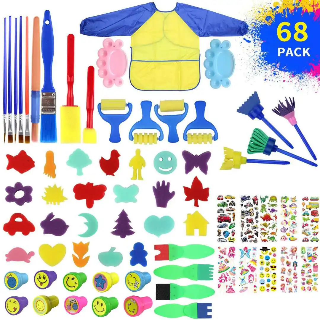 68pcs Kindergarten EVA foam paint brush kids art sponge brush DIY paint set