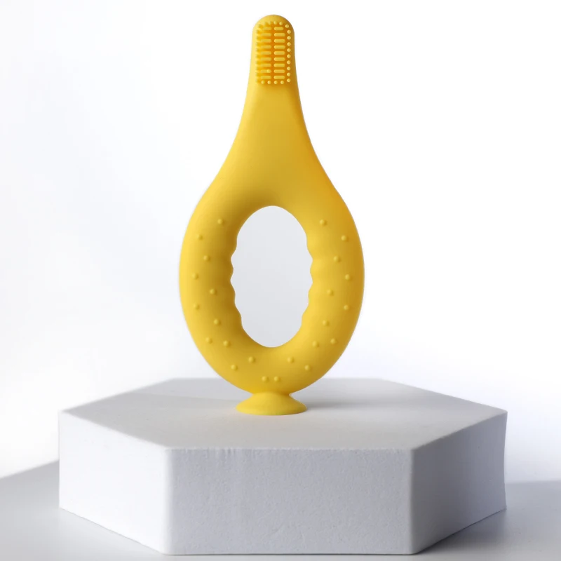 BPA Free LFGB Food Grade Safe Silicone Baby Toothbrush Suction Cup Design Anti-choking Baby Silicone Teething Stick