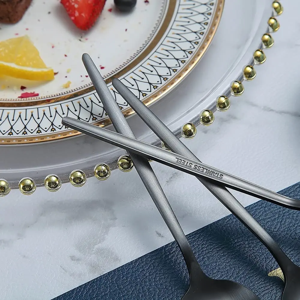 Hot Trending Products Modern Brushed Matte Black Table Soup Scoop Spoon Set Stainless Steel