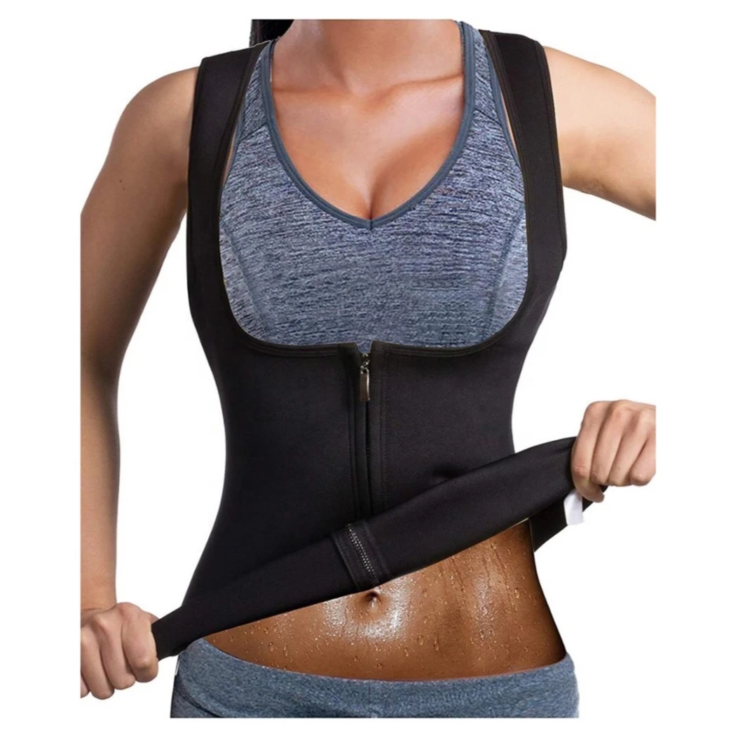 
Women sport gym body Corset belly shaper sauna sweat fitness slimming Loss Weight vest top shirt with zipper OEM 