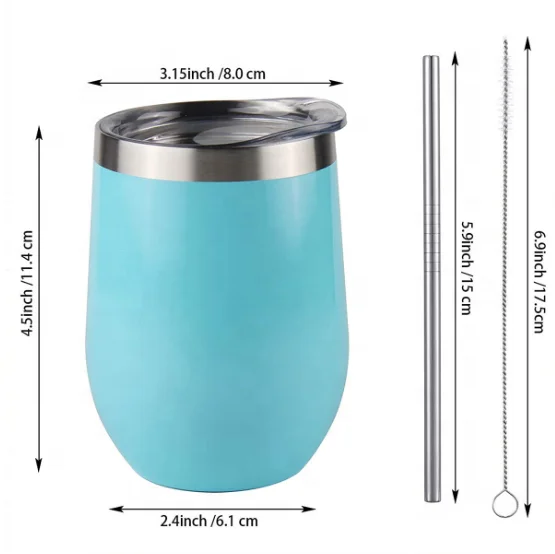 wholesale stainless steel stemless wine glass tumbler non spill cup 12oz  Tumbler with lid straw custom logo powder coating
