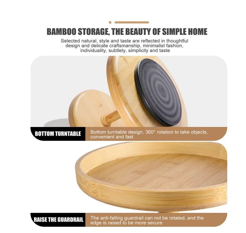 2 Tier Bamboo Lazy Susan Organizer Kitchen Turntable Organizer for Cabinet Pantry Table Organization