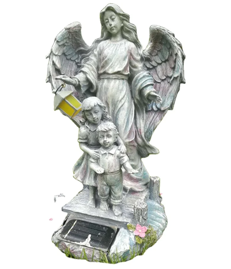
figurine crafts resin guardian angel with solar light 