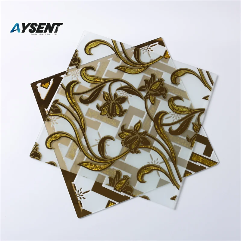 3mm 4mm 5mm Acid Etched Golden Titanium Glass Door Deep Acid Etched Decorative Glass for Building