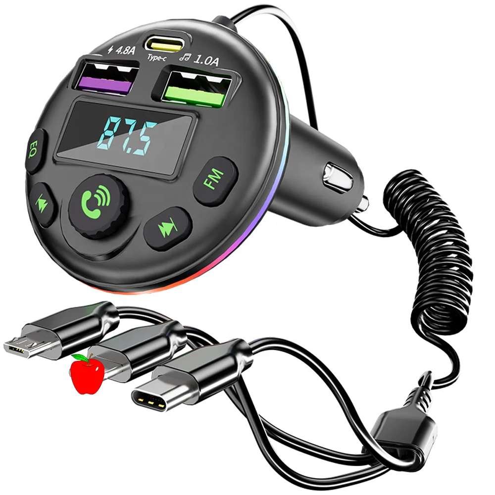 Car Bluetooth Wireless Radio Adapter USB Car MP3 Player Bluetooth FM Transmitter Multifunctional Charger With cable