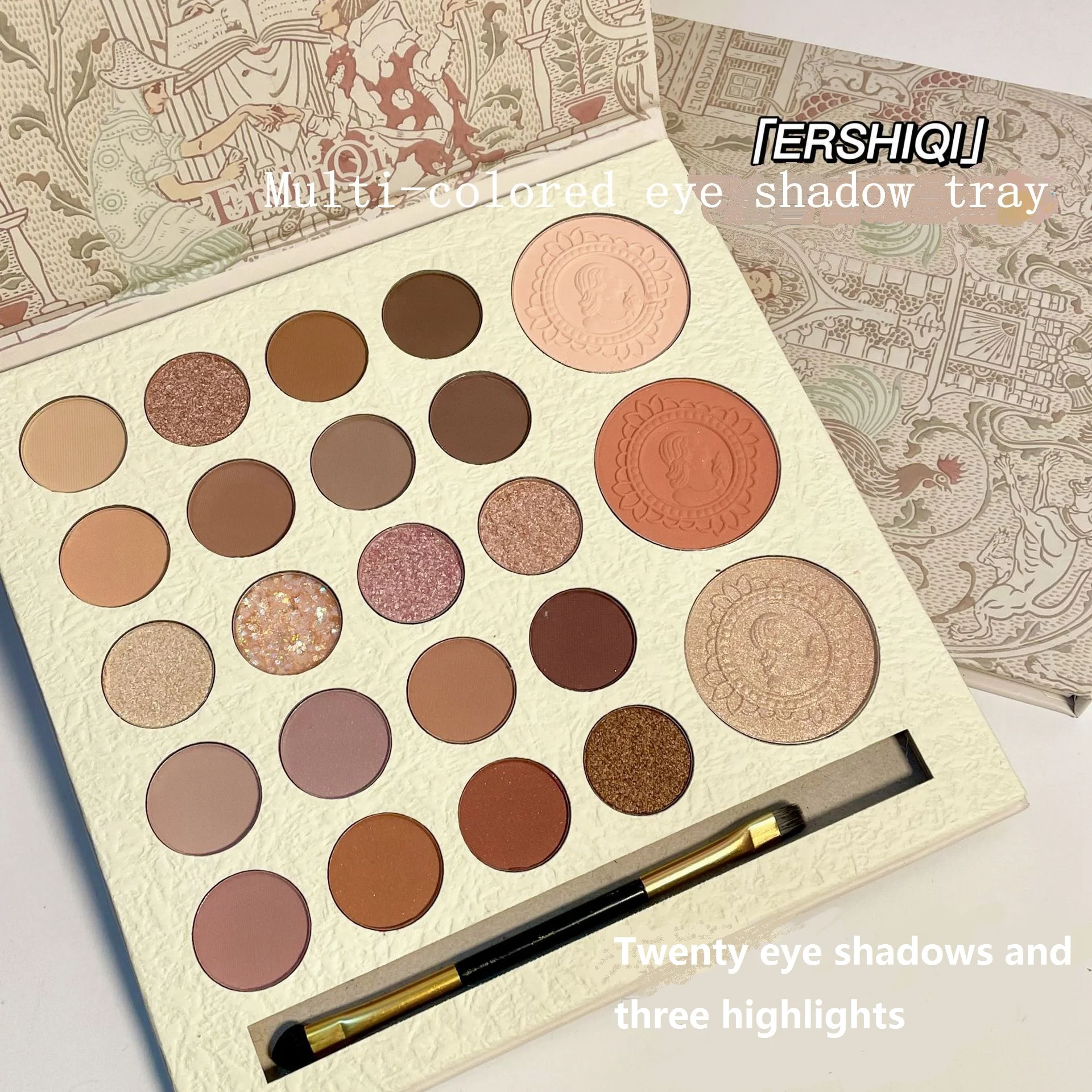 Small Moq  OEM/ODM Long-wearing  Proof water  highlighter  Chinese style  Dunhuang murals Eyeshadow Palette with Brush