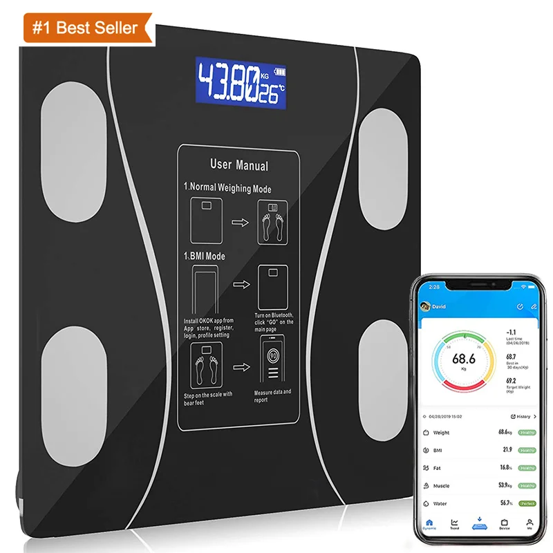 Jumon Factory Highly Accurate Bluetooth Digital Bathroom Body Balanza Composition Analyzer Measures Weight Smart Body Fat Scale