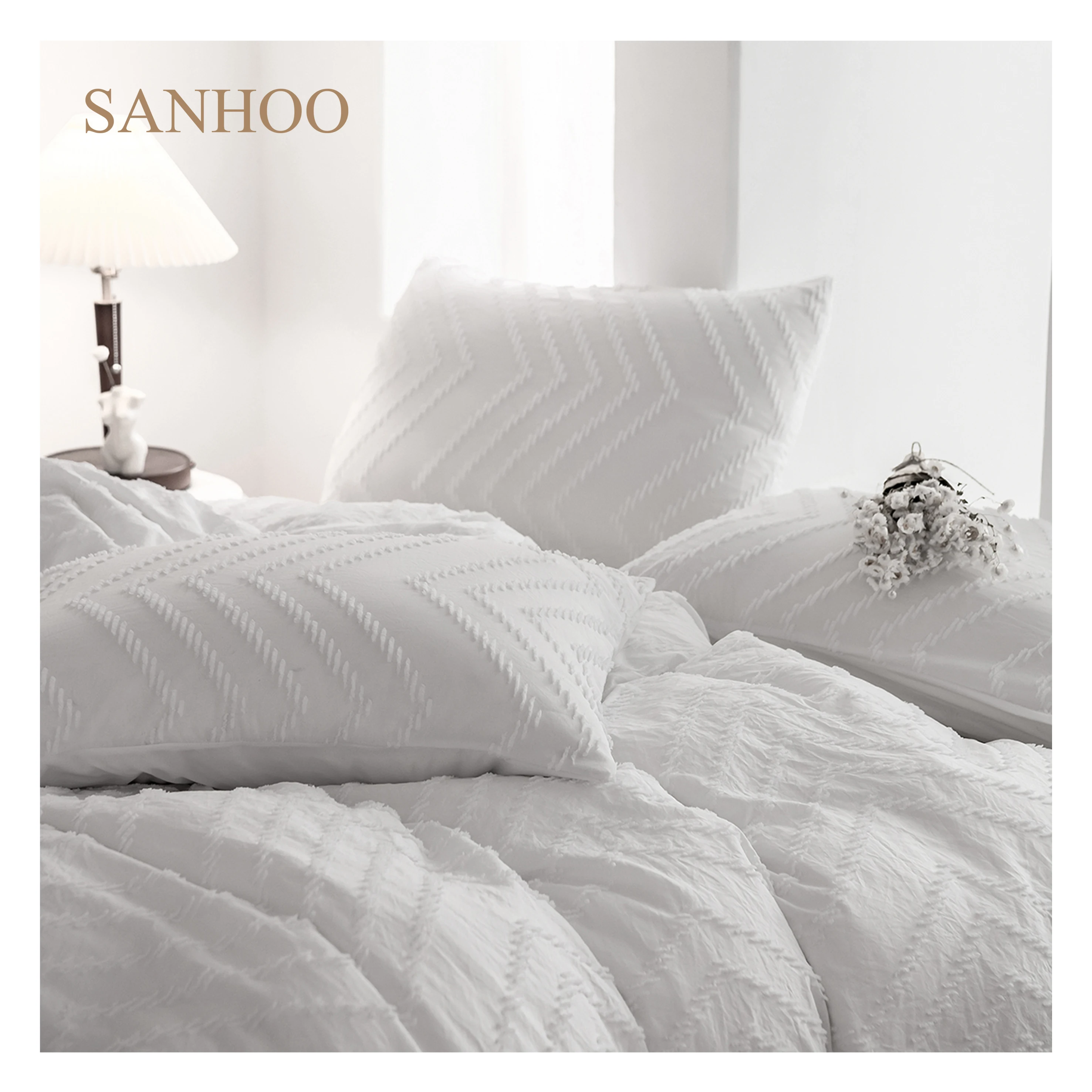 Оптовая продажа роскошное постельное белье из 100% хлопка для пятизвездочных отелей SANHOO белое простыня с вышивкой