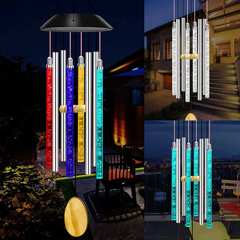 Hot Sale Iron Crafts Solar Powered Wind Chime Bells Hanging Living Bed Home Outdoor Garden Decor solar wind chimes