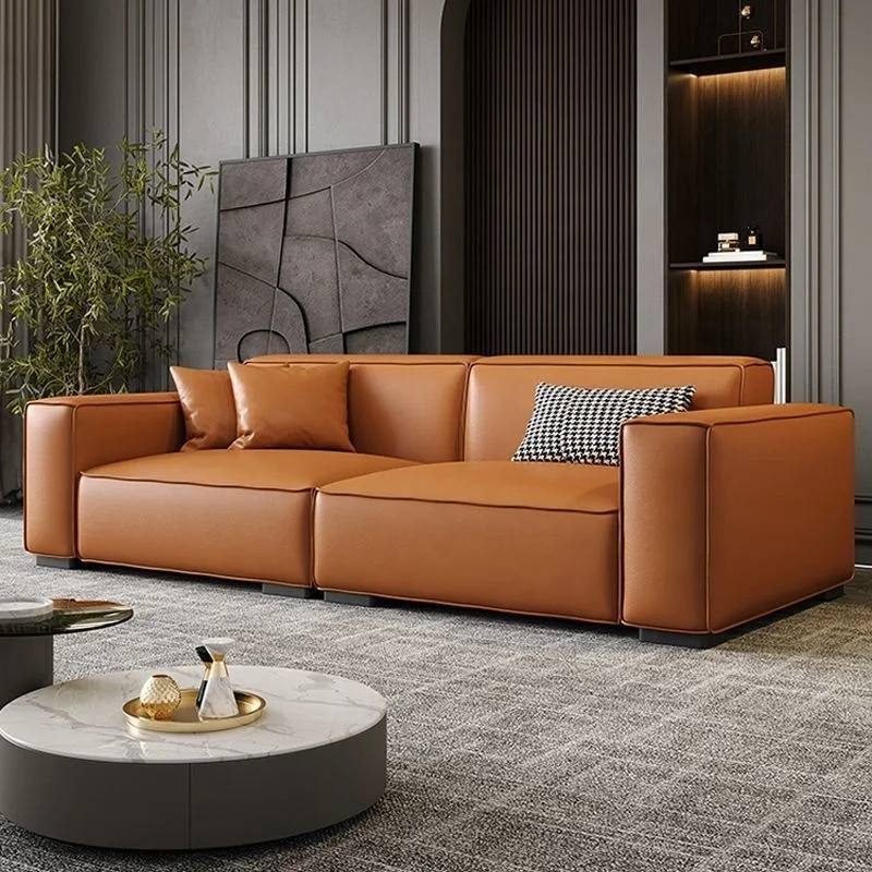 Contemporary Sofa Genuine Leather Living Room Square Arm Cushions Standard Sofa Couch Living Room Sofas