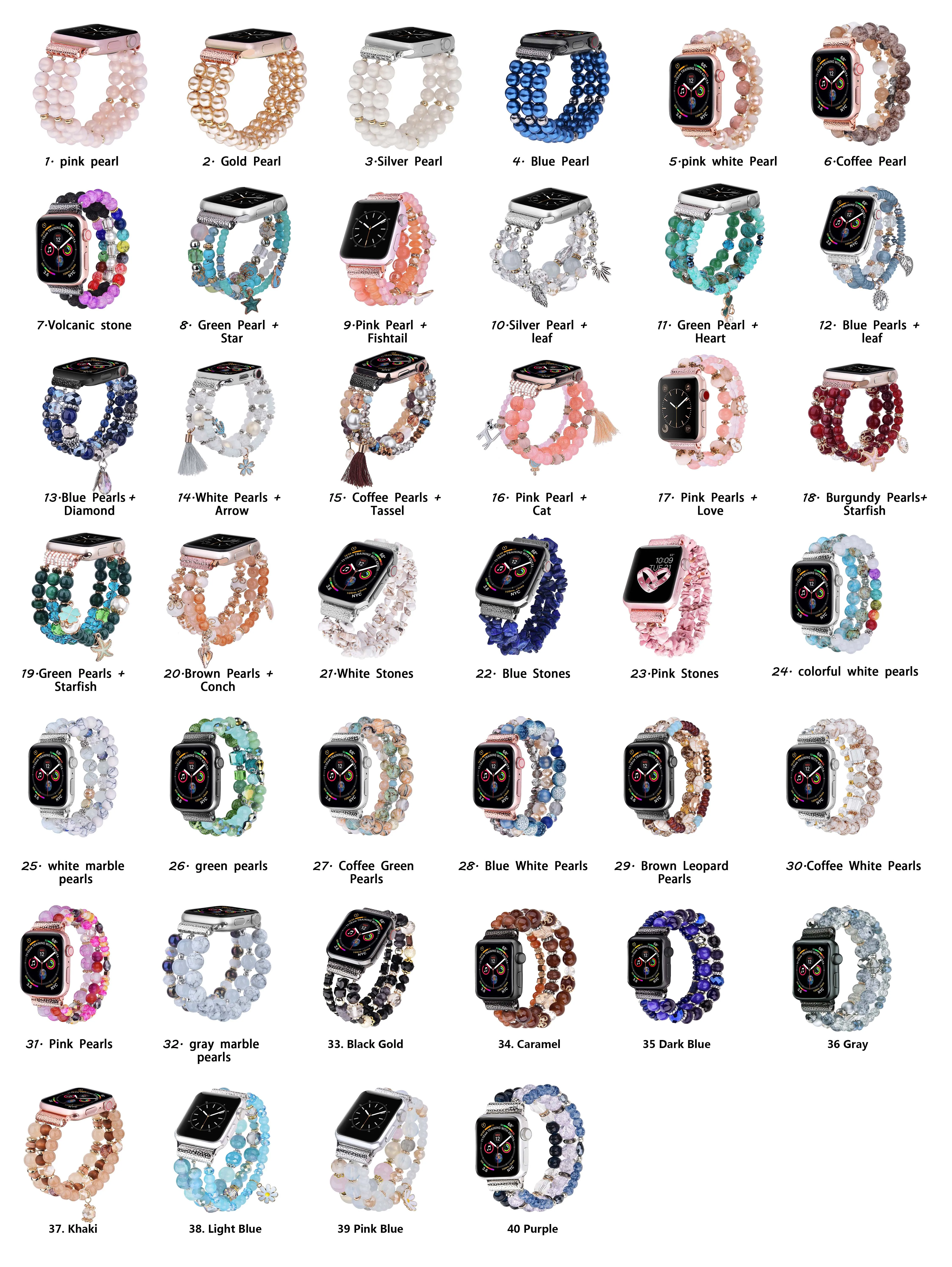  Ремешок Женский с бусинами для Apple Watch Band эластичный роскошный браслет жемчугом iWatch Series 6 5 4 3 SE 38 мм