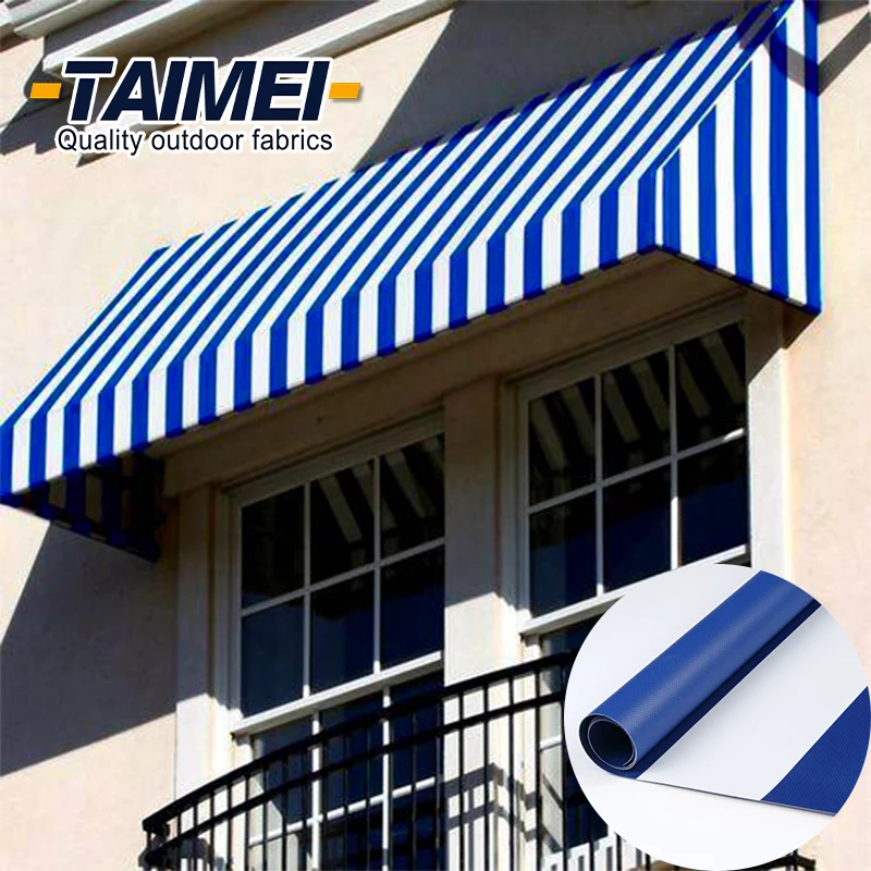 Outdoor PVC Awning Fabric PVC Coated Tarp Striped Awning PVC Tarpaulin Awning Fabric for Tent /Structure/Membrane