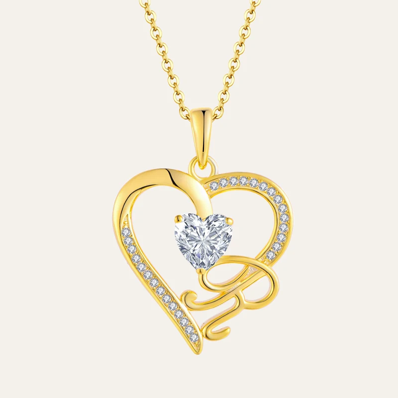 925 Sterling Silver Female Necklace Heart Shape Cubic Zircon Rhodium Plated Letter Jewelry Infinity Heart Pendant For Women