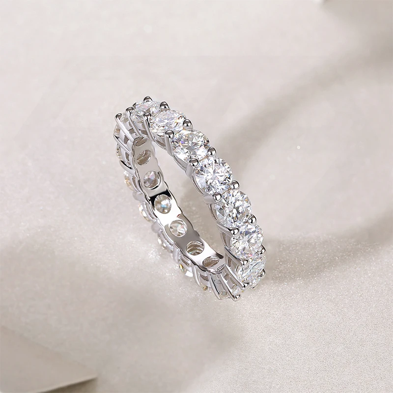 925 Silver Eternity Ring Silver Jewelry Iced Out Hip Hop Tennis Ring  Round moissanite Diamond Ring