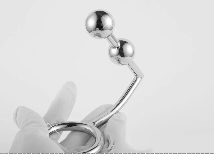 Stainless Steel Metal Beads Penis Ring Butt Plug Cock Ring Anal Hook For Men