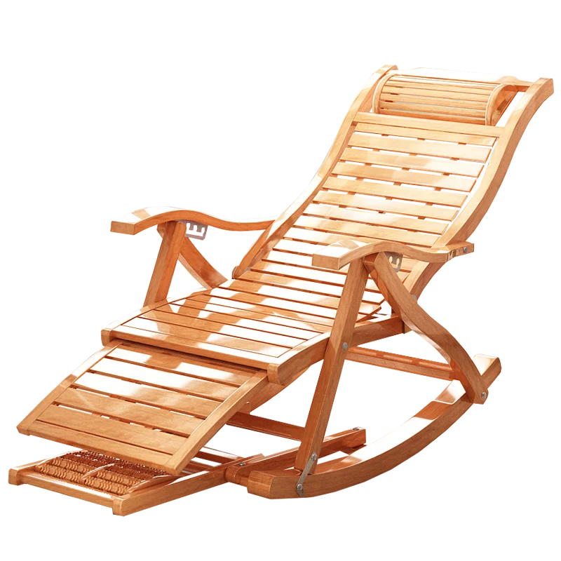 
Bamboo rocking chair recliner for adults home balcony leisure adult nap solid wood lazy old man folding easy chair 