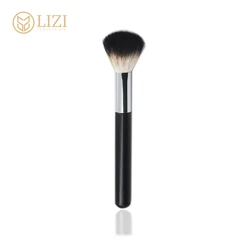 single black powder brush silver ferrule comfortable bristle matte wood handle blush brush DIY design makeup brush