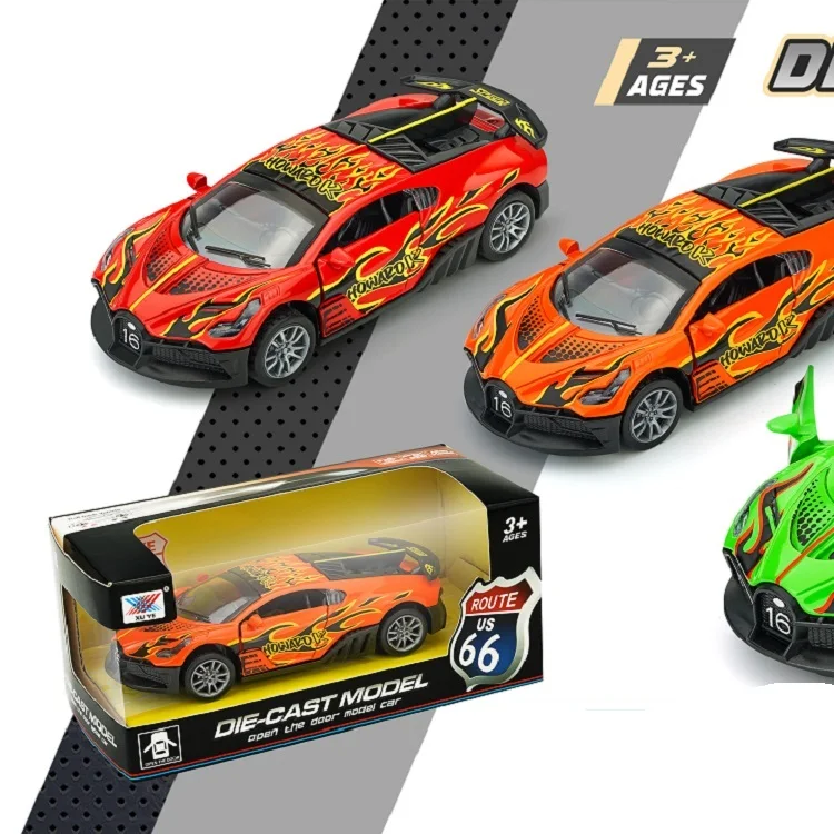 3 Color Mixed 12 Pieces/display Boxed 1:32 Alloy Model Bugatti Fire Dragon Door Pull Back Car for Kids