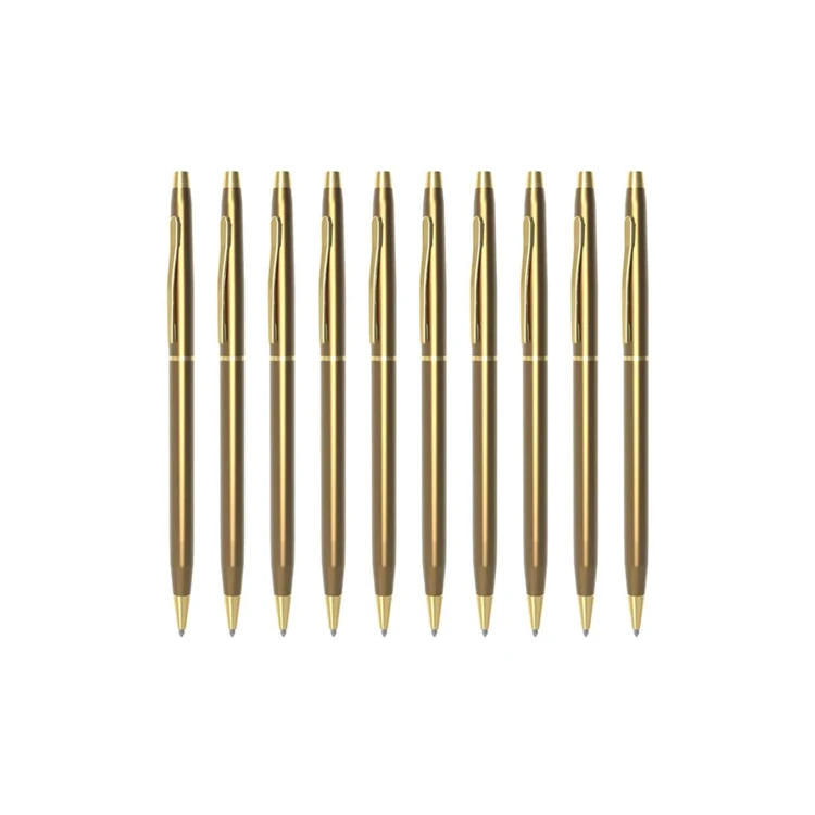 
gold custom barrel color logo w hotel slim custom logo metal ballpoint pen 