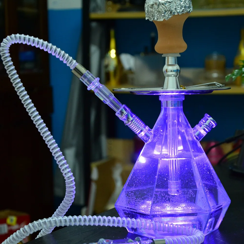 New Set Dual Hoses Hookah Cup Diamond Cube Ak47 Accessory Acrylic Hookah with Led Light Shisha Box Hookah Bowl Acrylic