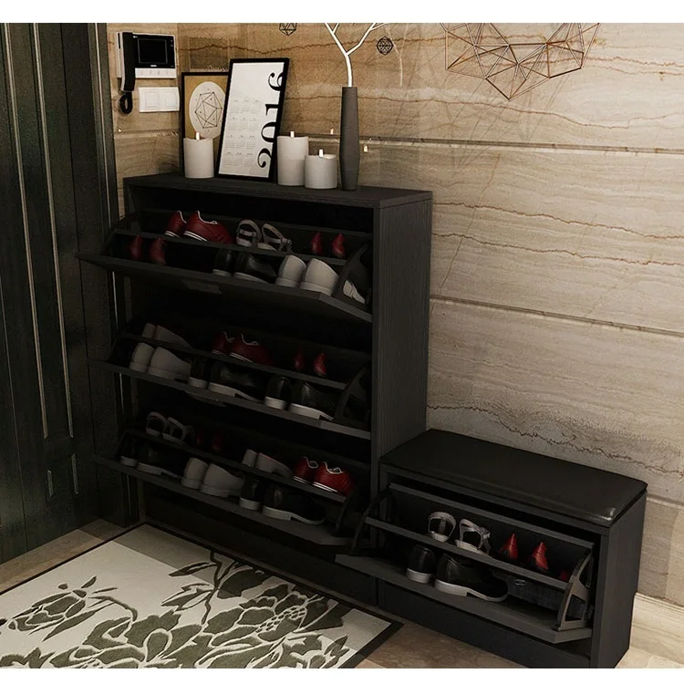 Black Color Big Storage Cabinet for Shoes Rack With Stool Free Combination Living Room Furniture