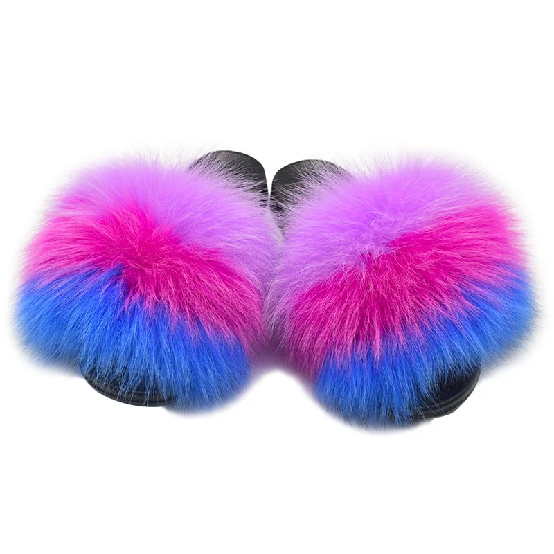 Прямая поставка, пушистые тапочки, пушистые сланцы из натурального меха енота, лисы для женщин