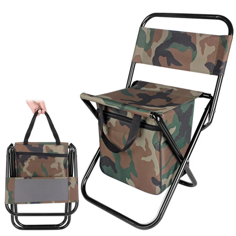 Folding Camping Chair with Backrest Durable Outdoor Fishing Stool Chair Oxford Backpack tote bag
