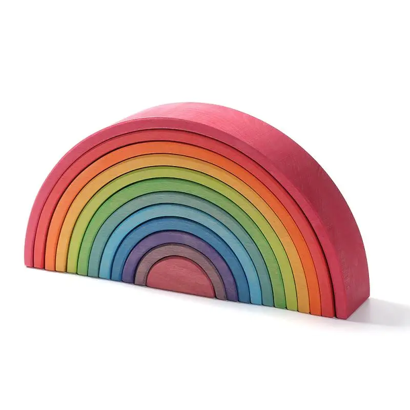
12PCS Beech Wood Rainbow Building Blocks Kids Educational Wooden Toys Rainbow Stacker Baby Colour Sort Play Game Toy 