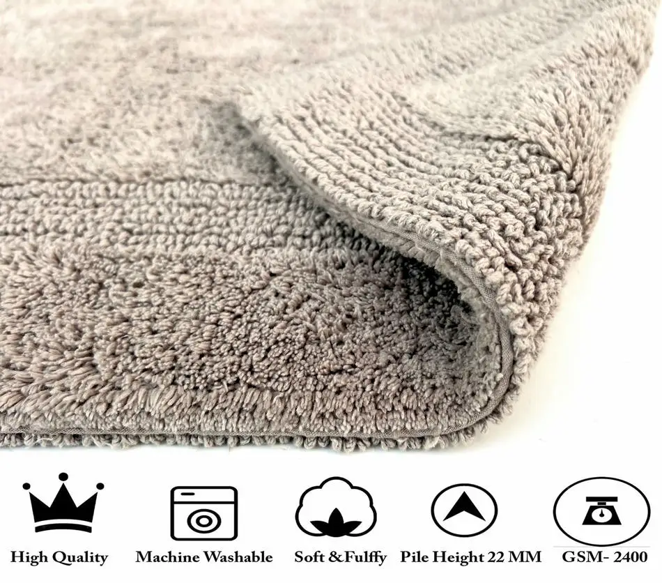 FQC Reversible Bathmat 20 x 32 inches 100% Cotton Absorbent Luxury Soft Rectangle Bath Mat Towel Non-Slip for Bathroom Floor Mat
