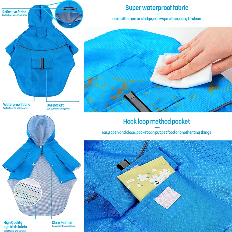COLLABOR Basset Hound Adjustable Pet Water Proof Clothes Outdoor Rain Jacket Hoodies with Strip Reflective