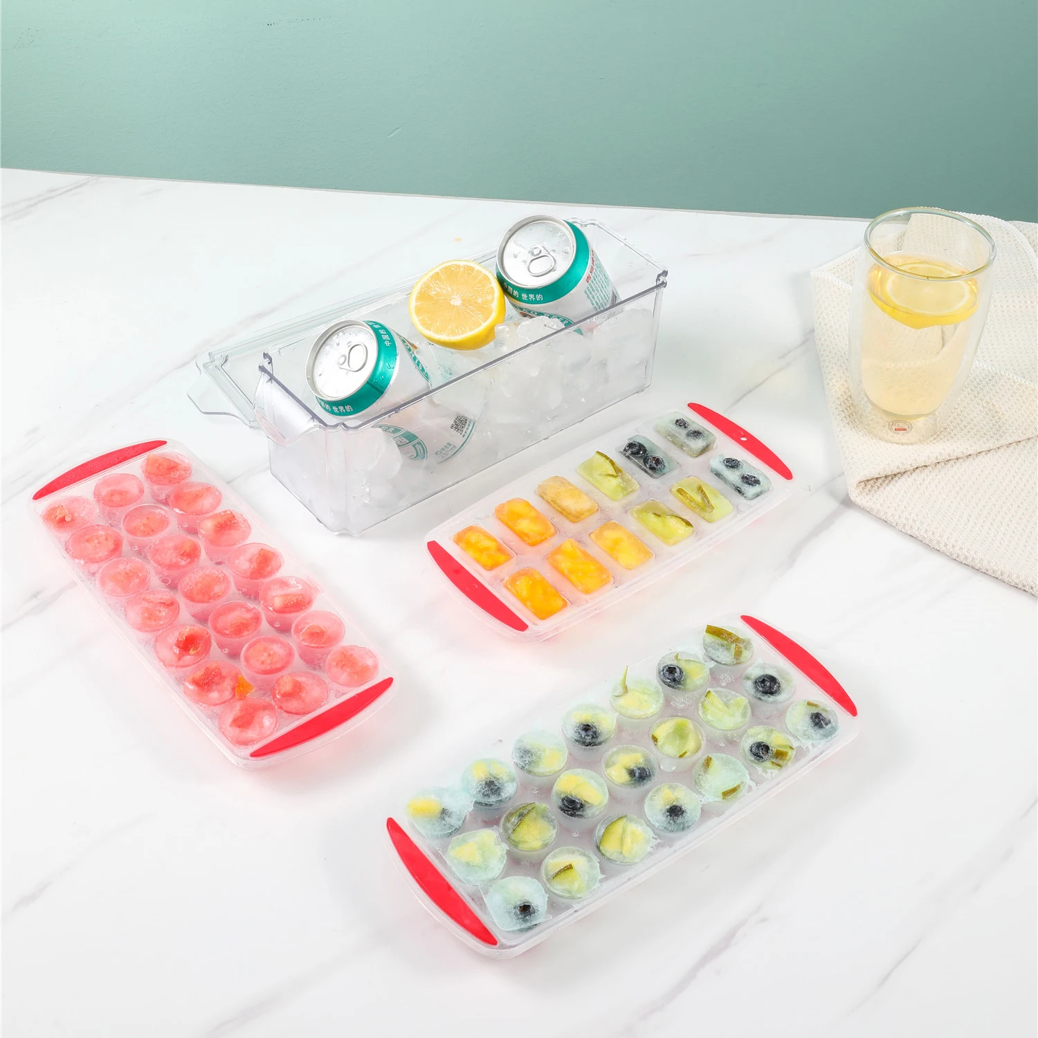 BPA Free Reusable Ice Cube Trays plastic Sphere Ice Ball Maker with Lid , small Round Ice Cube Molds for Whiskey