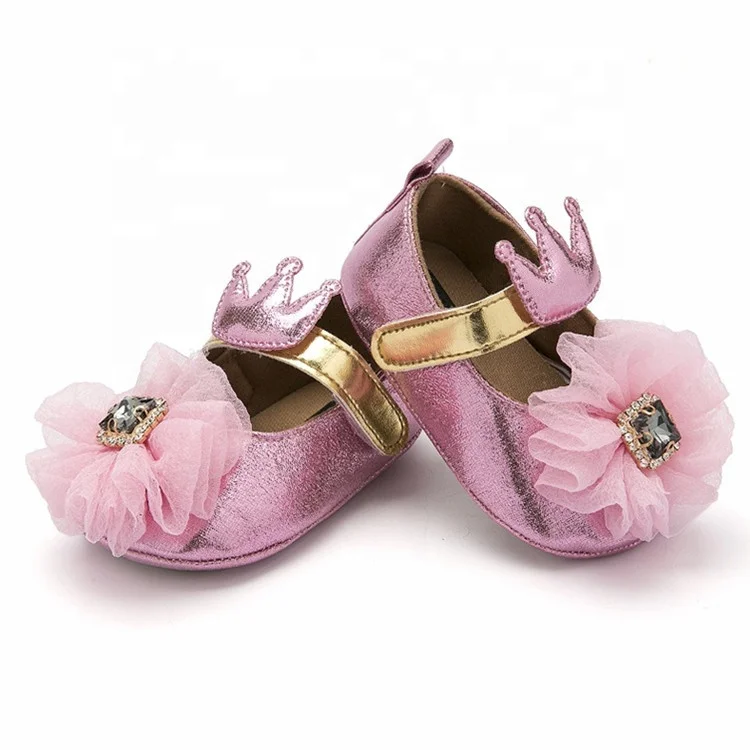Wholesale Cute PU Leather crown bowknot princess dress party toddler baby girl shoes