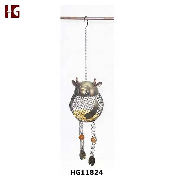 Iron metal mesh hanging bird feeder cat figurine garden decor