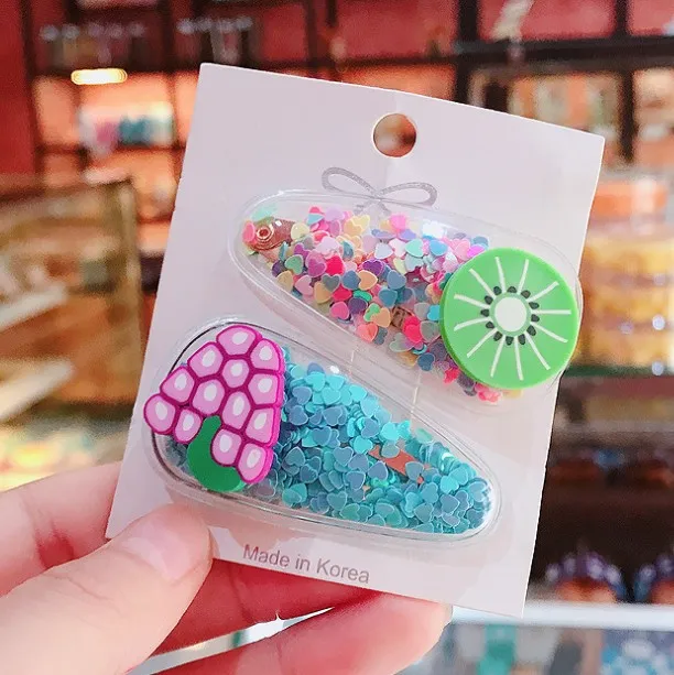 Korean print cute children hairpin girls Plastic princess cartoon clip Sparkling fruit Hairgrips Baby hair accessories