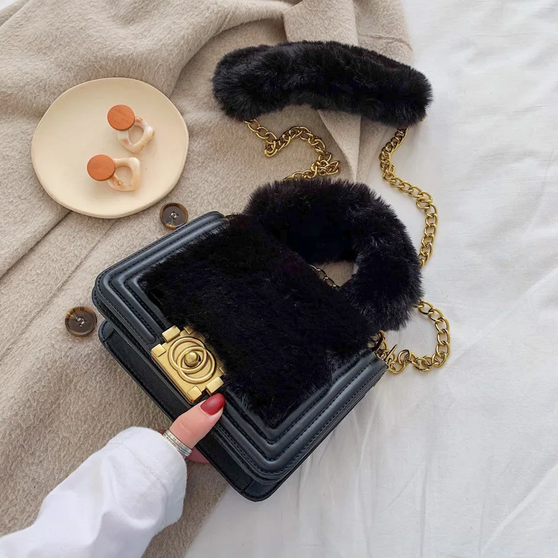 Роскошная зимняя пушистая сумка 2021, Симпатичная плюшевая сумка на заказ, сумки, женские сумки, дамские сумочки с цепями