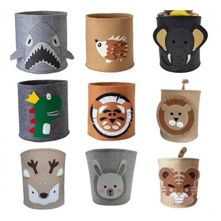 Felt Animal Toy Storage Basket Beige For Kids and Baby