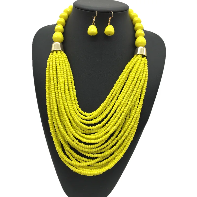 Bohemian Multi-layered Bead Necklace and Earring Jewelry Set Ethnic Style Women Jewelry Set Exaggerated Dubai Jewelry Set