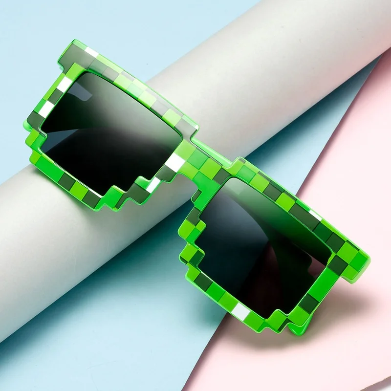 2023 New Fashion Trend Plaid Funny Sunglasses Kids Adults Cosplay  Action Game Square Glasses Pixel Mosaic sunglasses