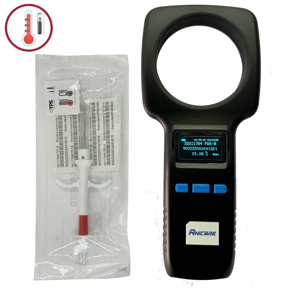 CMRFID 134.2khz EMID FDX-B ISO1784/85 rfid Dog Tag Chip Scanner RFID Pet Animal Temperature Microchip Scanner Reader